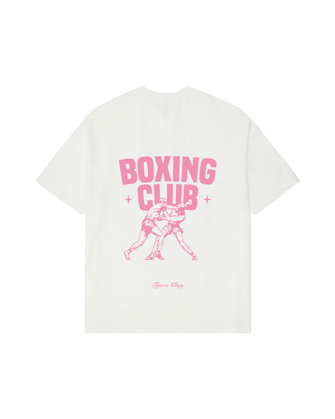 Boxing Club Tee - Pink Print Vintage White