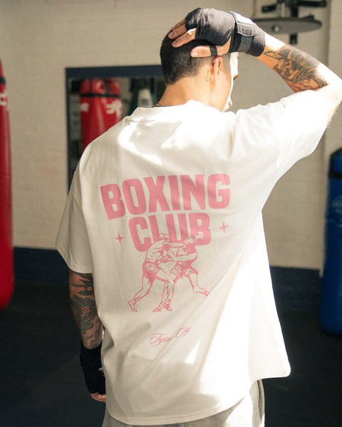 Boxing Club Tee - Pink Print Vintage White